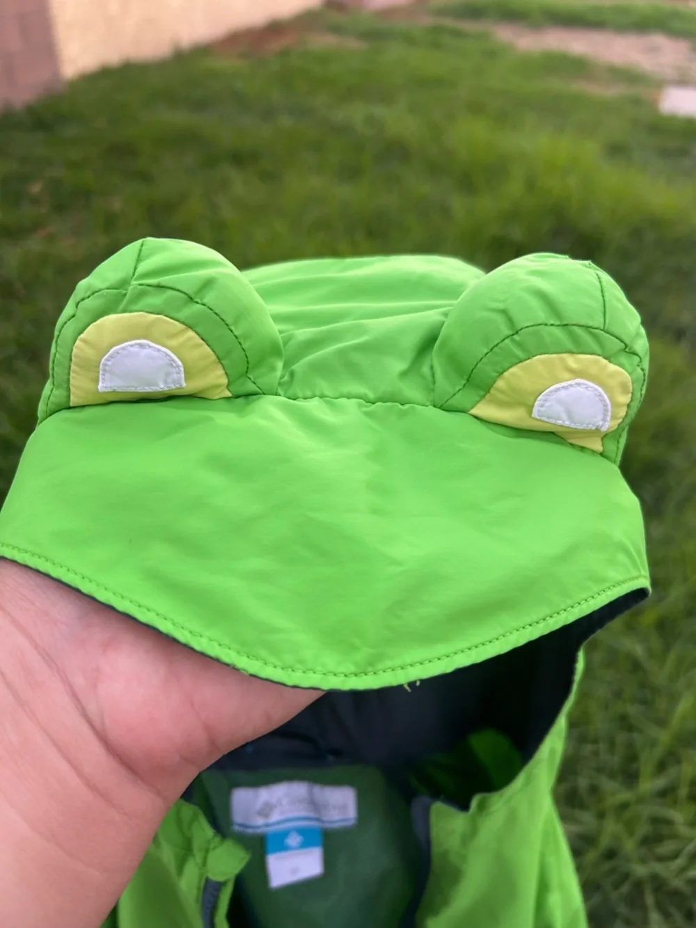Columbia Bright Green Frog Hood Rain Jacket with Dark Gray Panel